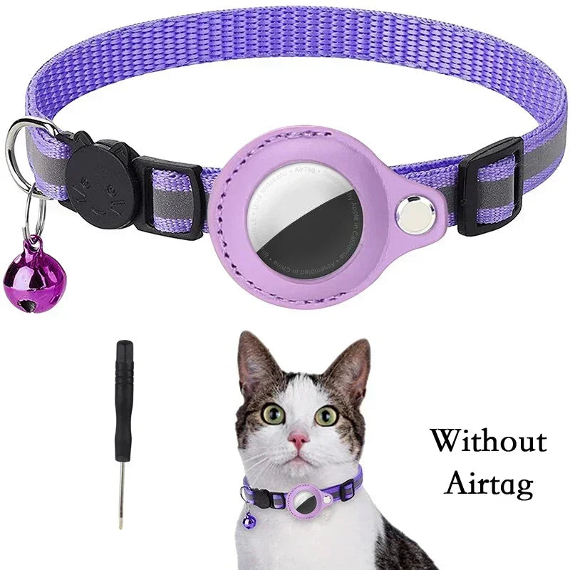 Coleira Antiperda para Gatos Compatível com AirTag – Com Case Protetora, Sino e Faixa Refletiva, Acessório para Gatinhos e Pets