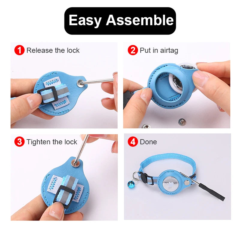 Coleira Antiperda para Gatos Compatível com AirTag – Com Case Protetora, Sino e Faixa Refletiva, Acessório para Gatinhos e Pets