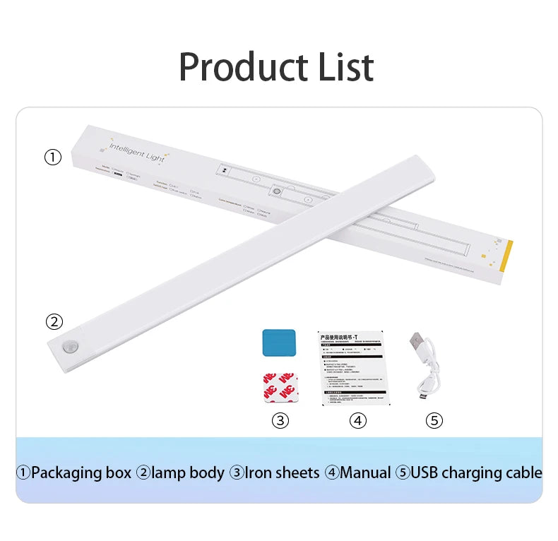 Luminária LED com Sensor de Movimento – Fina, Sem Fios e Recarregável para Armários e Ambientes Internos