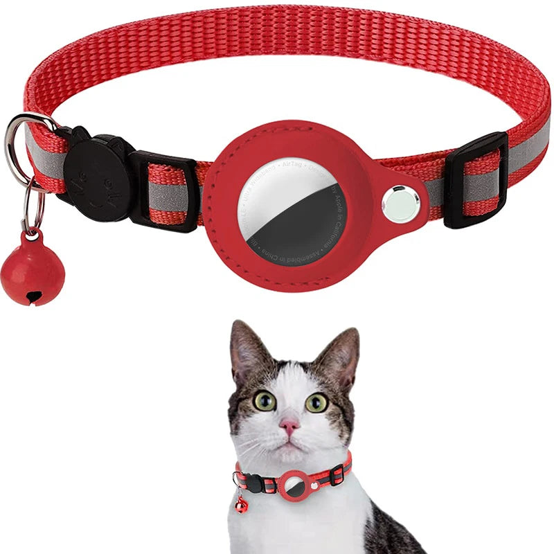 Coleira Antiperda para Gatos Compatível com AirTag – Com Case Protetora, Sino e Faixa Refletiva, Acessório para Gatinhos e Pets
