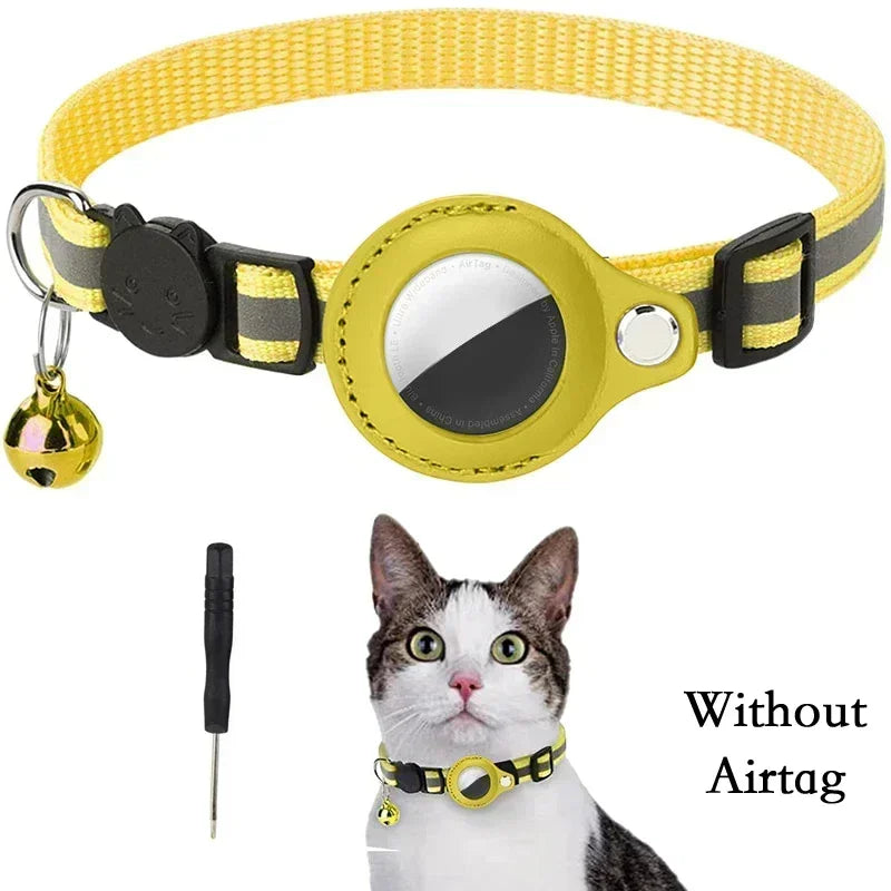 Coleira Antiperda para Gatos Compatível com AirTag – Com Case Protetora, Sino e Faixa Refletiva, Acessório para Gatinhos e Pets