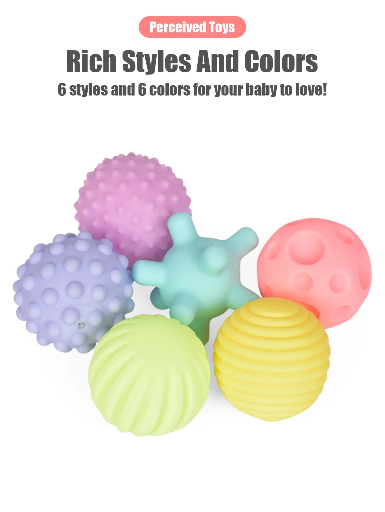 Brinquedos de Banho para Bebês – Conjunto com 6 Bolas de Borracha Macia