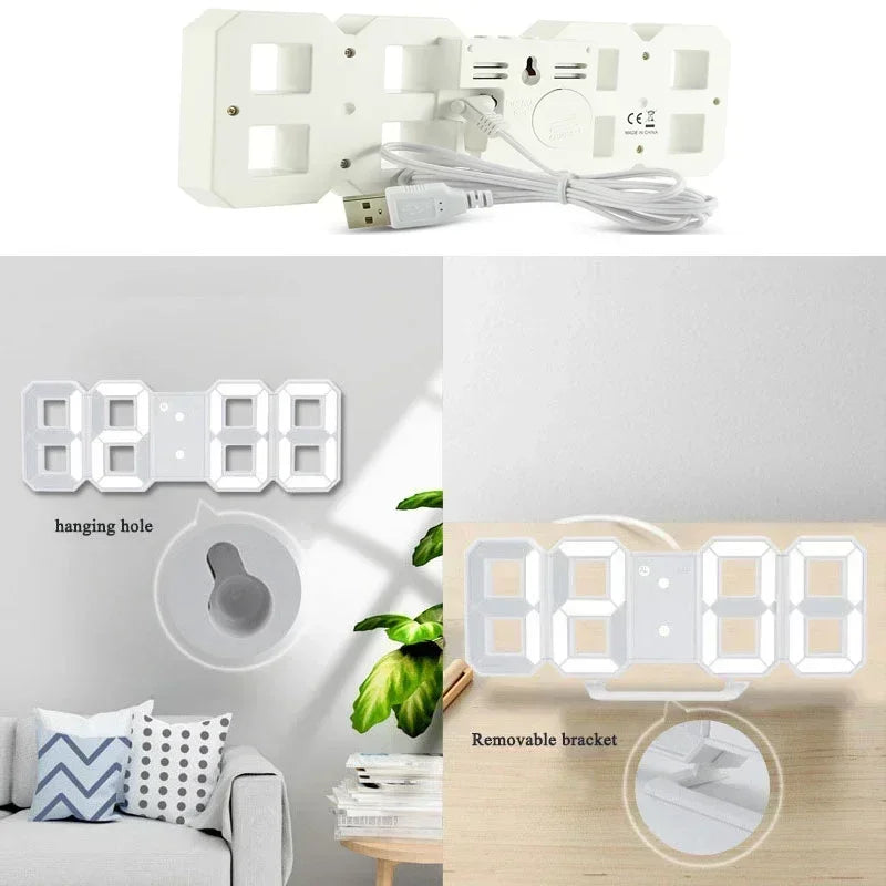 Relógio Digital 3D LED – Display de Hora, Data e Temperatura para Casa, Cozinha e Escritório