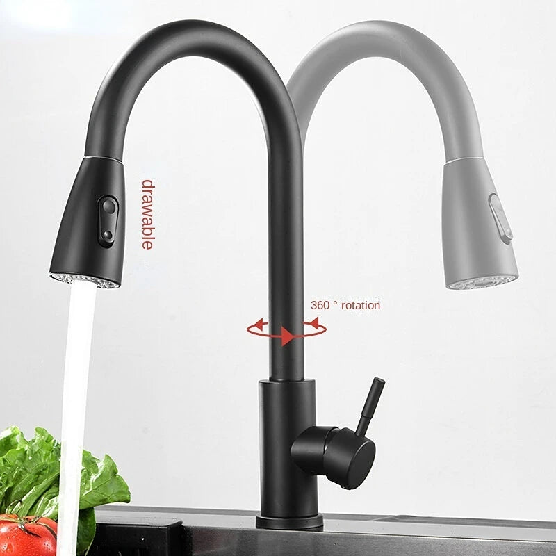 Torneira Inox Giratória 360° – Bico Extensível e Fluxo Ajustável