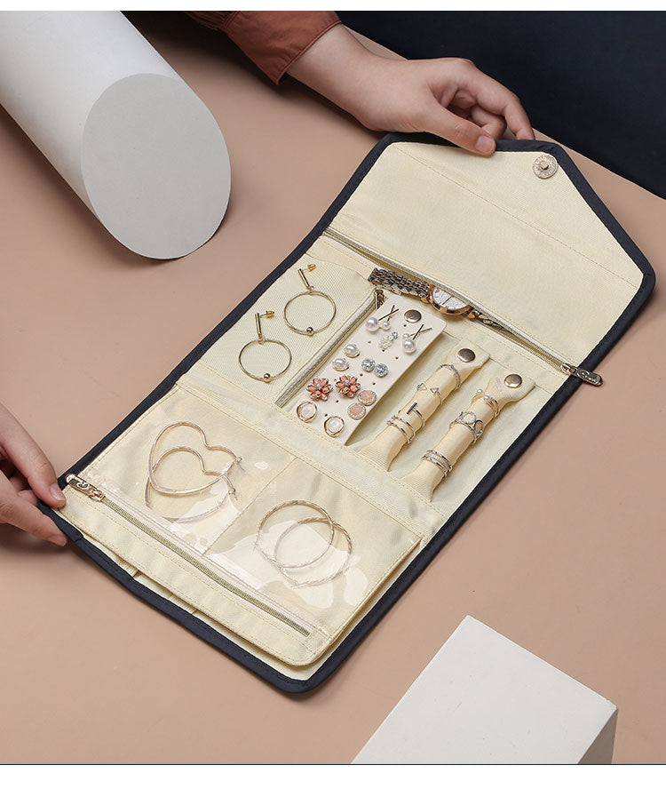 Bolsa Dobrável de Luxo para Viagem – Organizador de Joias Portátil e Prático