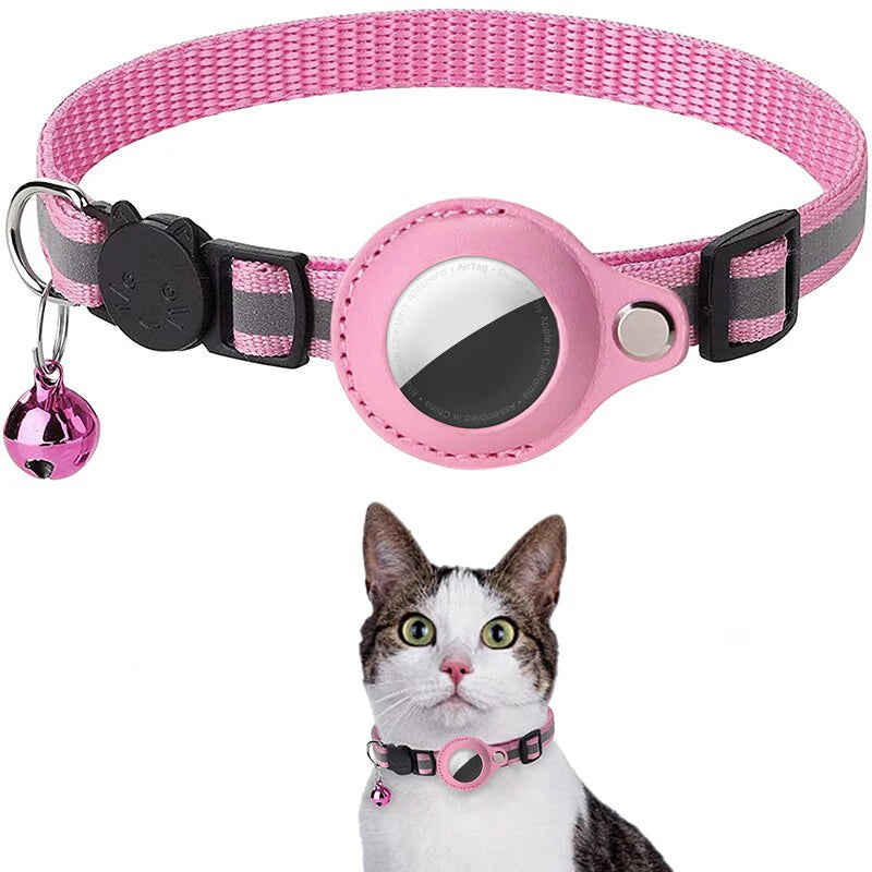 Coleira Antiperda para Gatos Compatível com AirTag – Com Case Protetora, Sino e Faixa Refletiva, Acessório para Gatinhos e Pets