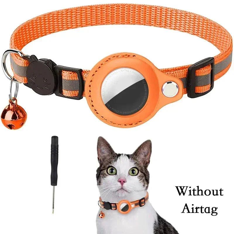 Coleira Antiperda para Gatos Compatível com AirTag – Com Case Protetora, Sino e Faixa Refletiva, Acessório para Gatinhos e Pets