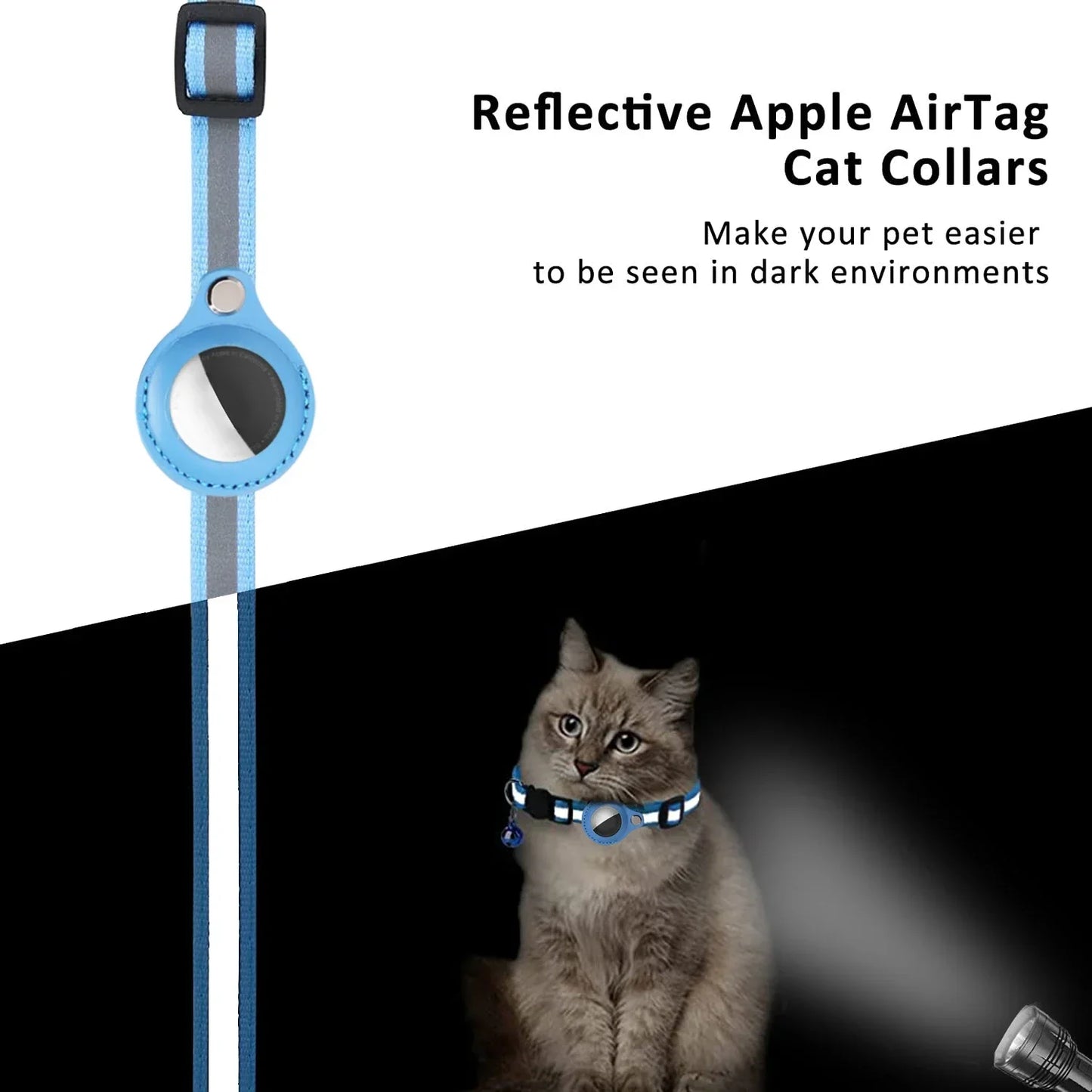 Coleira Antiperda para Gatos Compatível com AirTag – Com Case Protetora, Sino e Faixa Refletiva, Acessório para Gatinhos e Pets