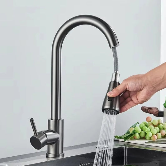 Torneira Inox Giratória 360° – Bico Extensível e Fluxo Ajustável