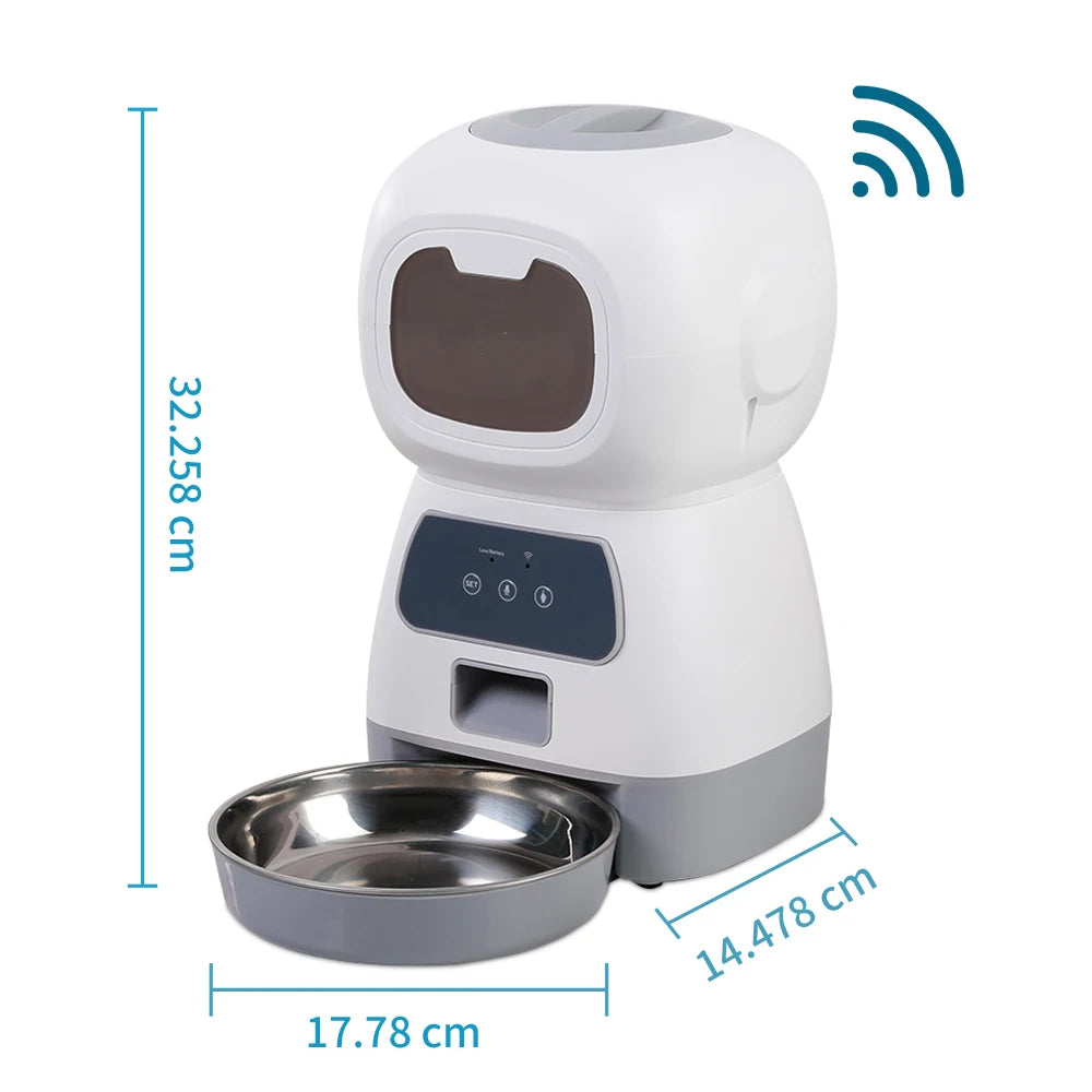 Comedouro Automático Inteligente para Pets 3,5L – Wi-Fi, Alimentação Lenta, Gravador de Voz e Programação para Gatos e Cães