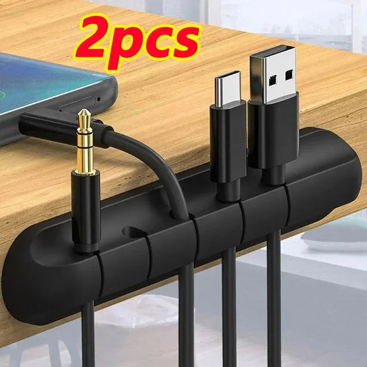 Conjunto com 2 Organizadores de Cabos – Suporte Flexível de Silicone para Fios USB, Mouse, Teclado e Fones de Ouvido