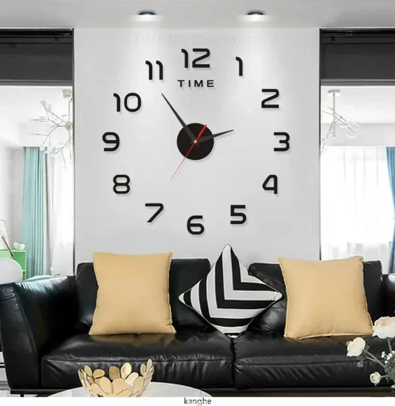 Relógio de Parede Grande DIY – Design Moderno com Espelho Acrílico e Movimento Quartz