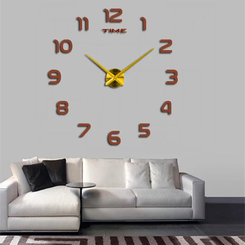 Relógio de Parede Grande DIY – Design Moderno com Espelho Acrílico e Movimento Quartz