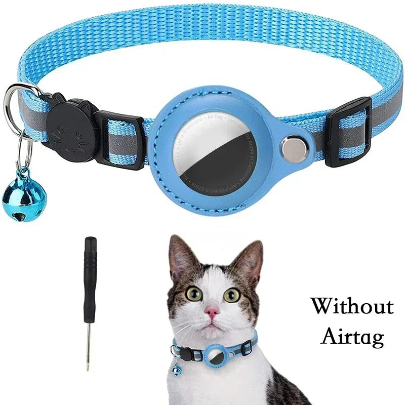 Coleira Antiperda para Gatos Compatível com AirTag – Com Case Protetora, Sino e Faixa Refletiva, Acessório para Gatinhos e Pets