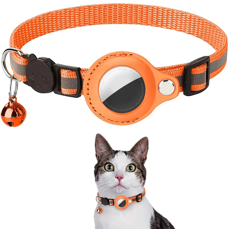 Coleira Antiperda para Gatos Compatível com AirTag – Com Case Protetora, Sino e Faixa Refletiva, Acessório para Gatinhos e Pets
