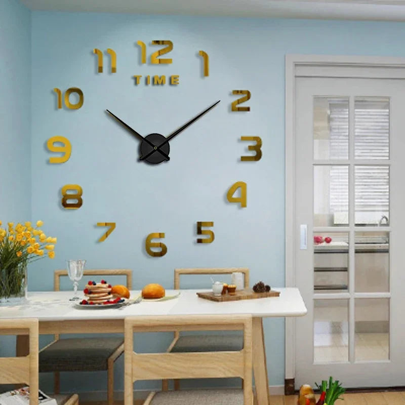 Relógio de Parede Grande DIY – Design Moderno com Espelho Acrílico e Movimento Quartz