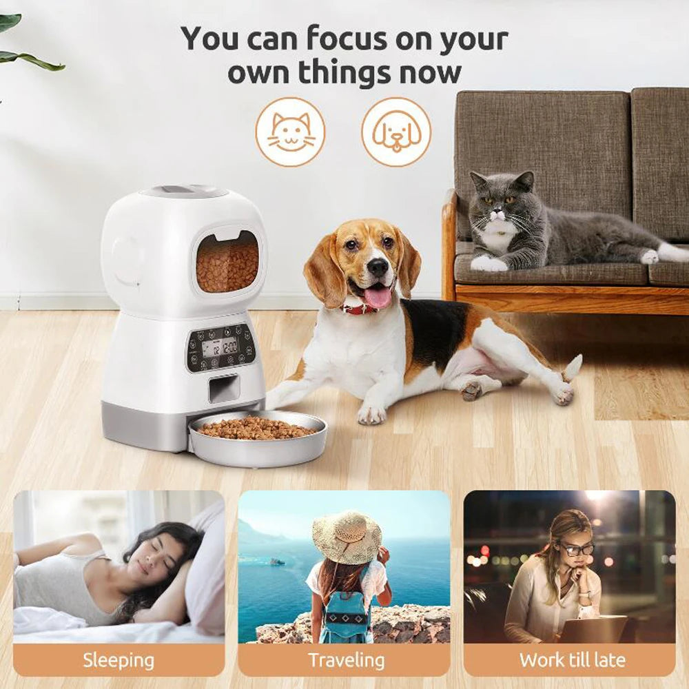 Comedouro Automático Inteligente para Pets 3,5L – Wi-Fi, Alimentação Lenta, Gravador de Voz e Programação para Gatos e Cães