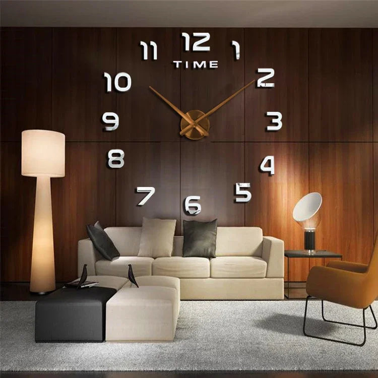 Relógio de Parede Grande DIY – Design Moderno com Espelho Acrílico e Movimento Quartz