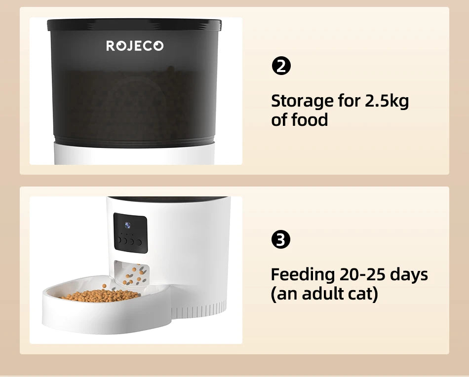 Comedouro Automático ROJECO com Câmera – Alimentação Inteligente para Gatos e Cães