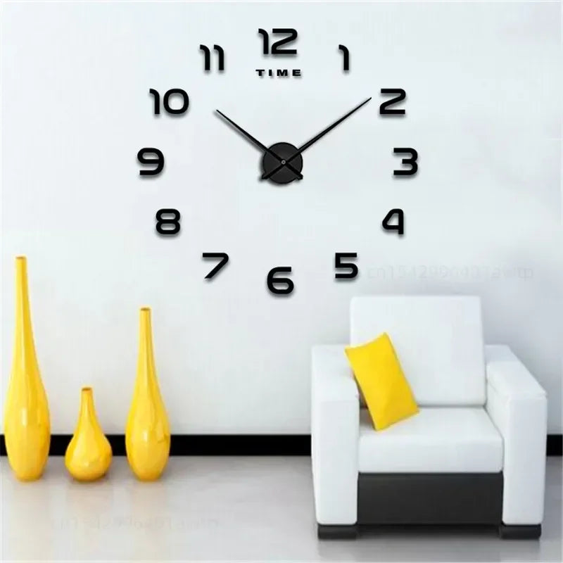 Relógio de Parede Grande DIY – Design Moderno com Espelho Acrílico e Movimento Quartz