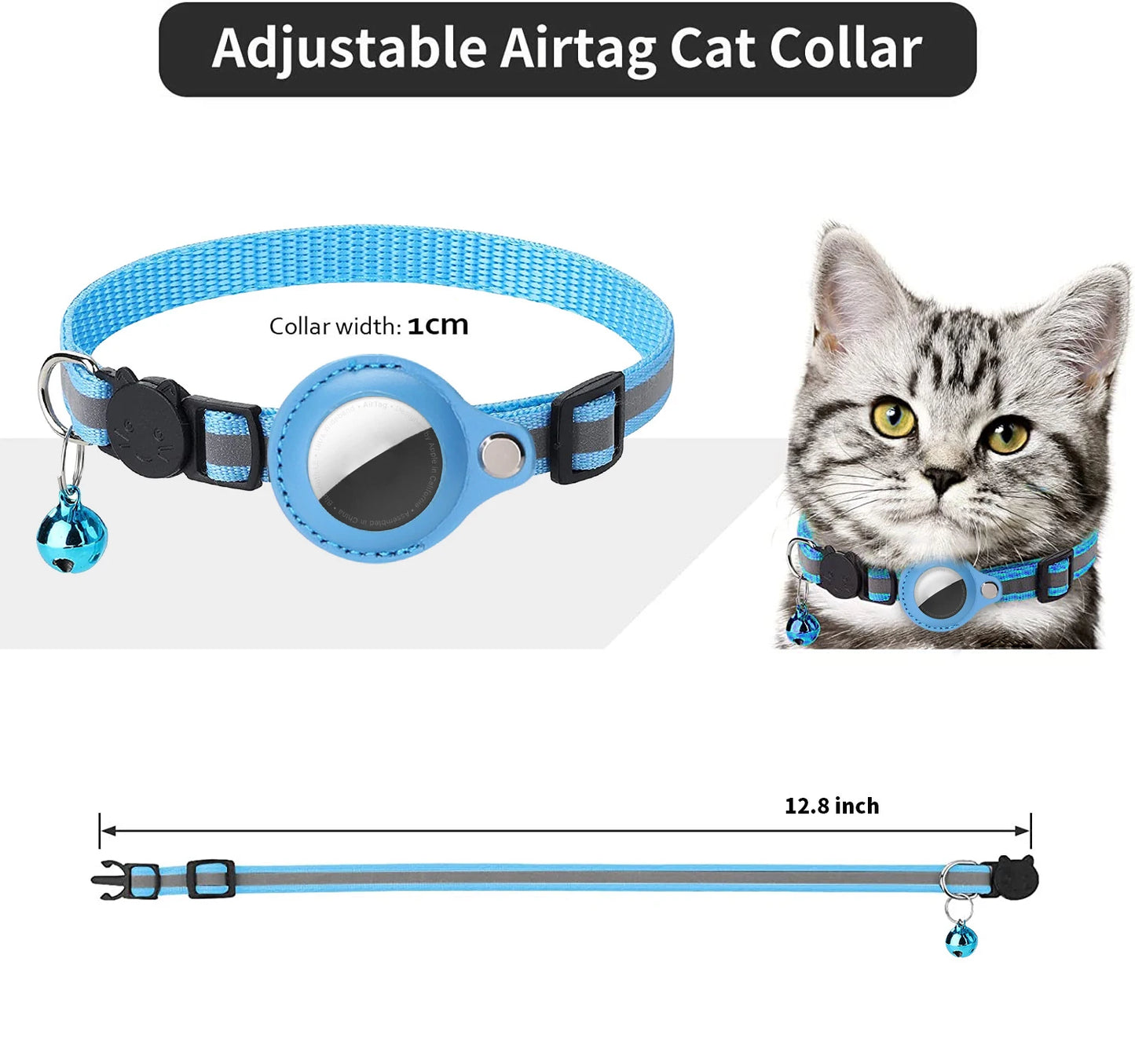 Coleira Antiperda para Gatos Compatível com AirTag – Com Case Protetora, Sino e Faixa Refletiva, Acessório para Gatinhos e Pets