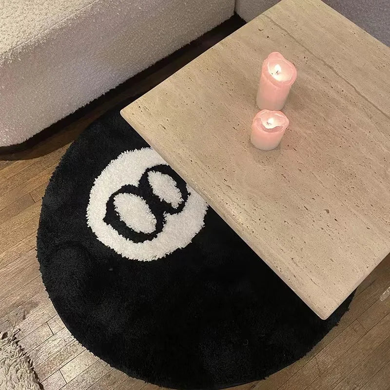 Tapete Decorativo Bola 8 – Antiderrapante e Aconchegante para Quarto ou Sala