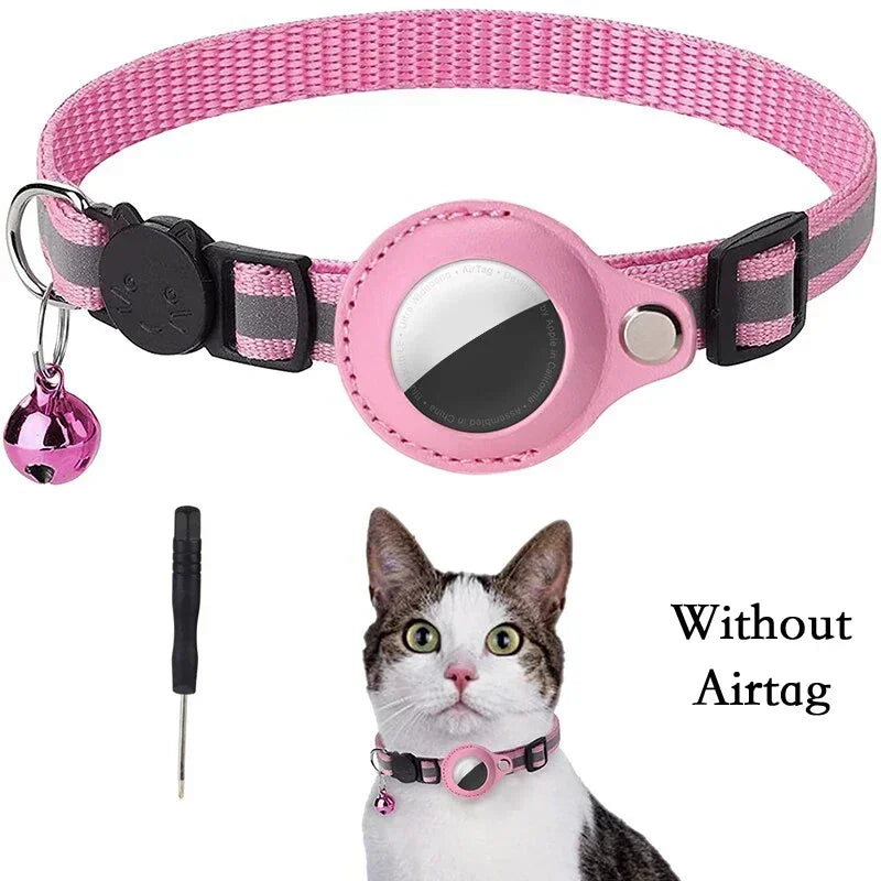 Coleira Antiperda para Gatos Compatível com AirTag – Com Case Protetora, Sino e Faixa Refletiva, Acessório para Gatinhos e Pets