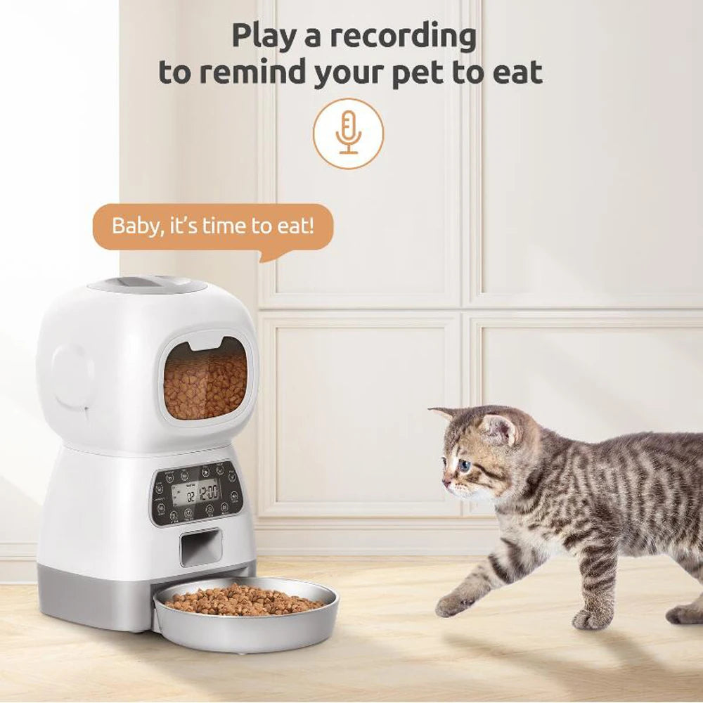 Comedouro Automático Inteligente para Pets 3,5L – Wi-Fi, Alimentação Lenta, Gravador de Voz e Programação para Gatos e Cães