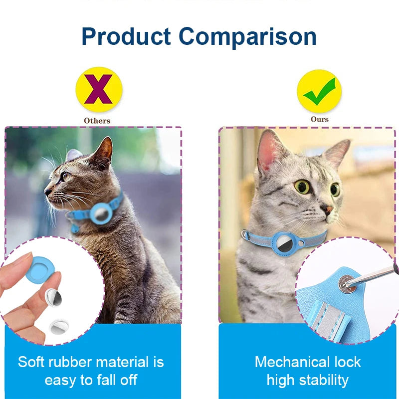 Coleira Antiperda para Gatos Compatível com AirTag – Com Case Protetora, Sino e Faixa Refletiva, Acessório para Gatinhos e Pets