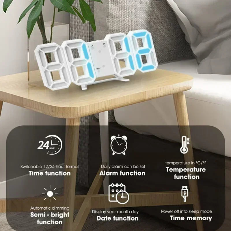 Relógio Digital 3D LED – Display de Hora, Data e Temperatura para Casa, Cozinha e Escritório