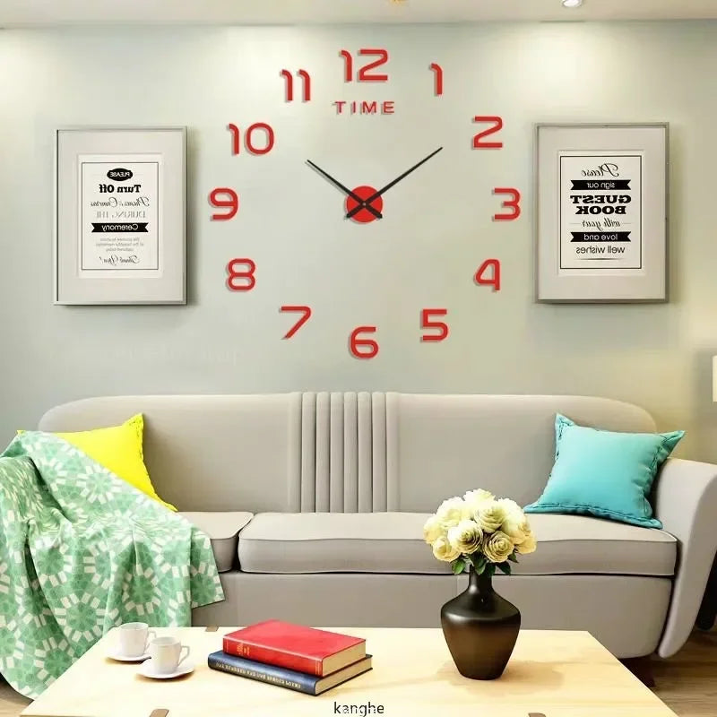 Relógio de Parede Grande DIY – Design Moderno com Espelho Acrílico e Movimento Quartz