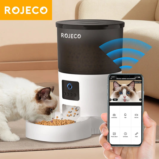 Comedouro Automático ROJECO com Câmera – Alimentação Inteligente para Gatos e Cães