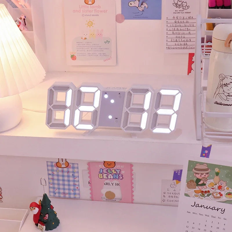Relógio Digital 3D LED – Display de Hora, Data e Temperatura para Casa, Cozinha e Escritório