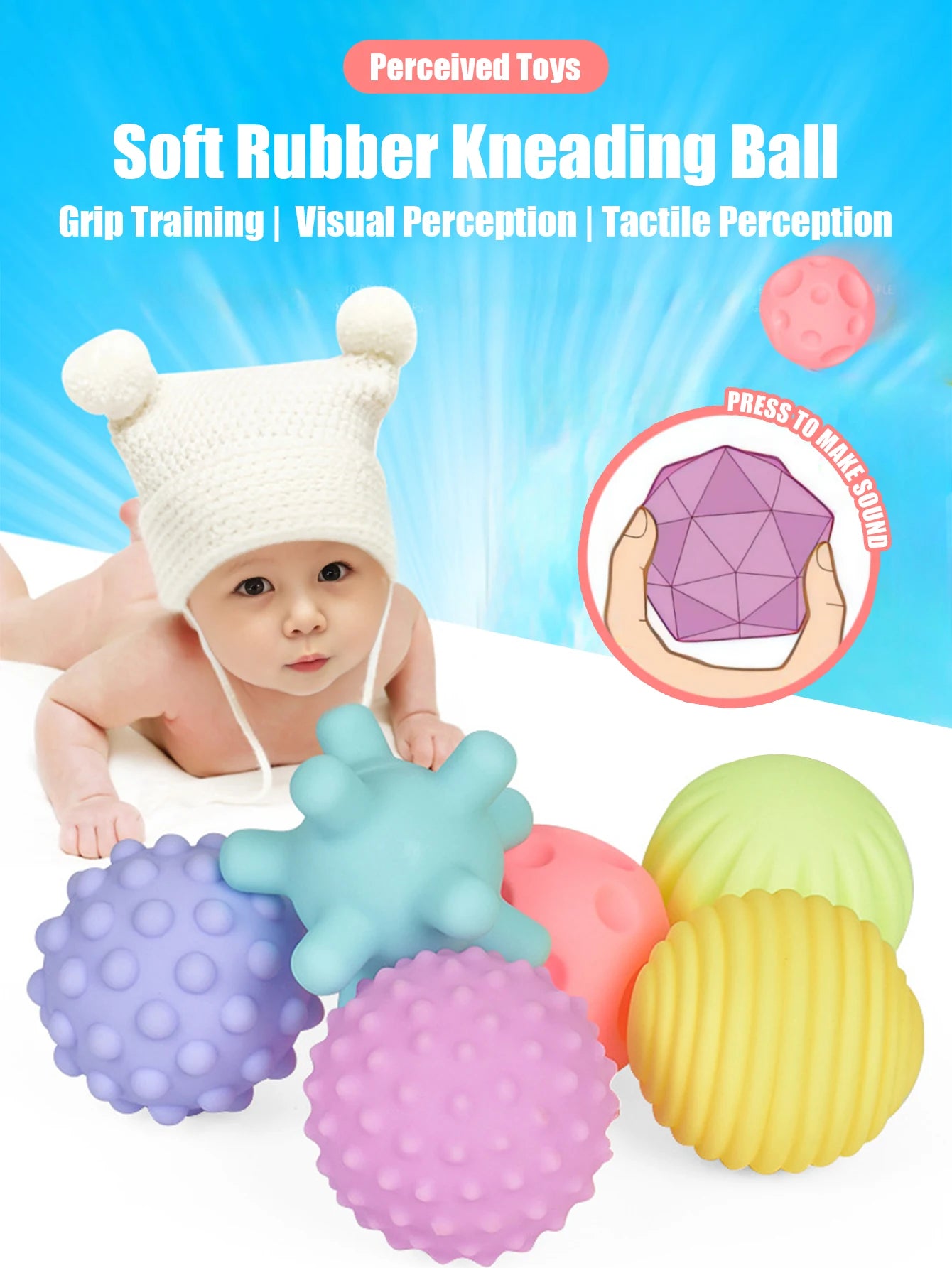 Brinquedos de Banho para Bebês – Conjunto com 6 Bolas de Borracha Macia