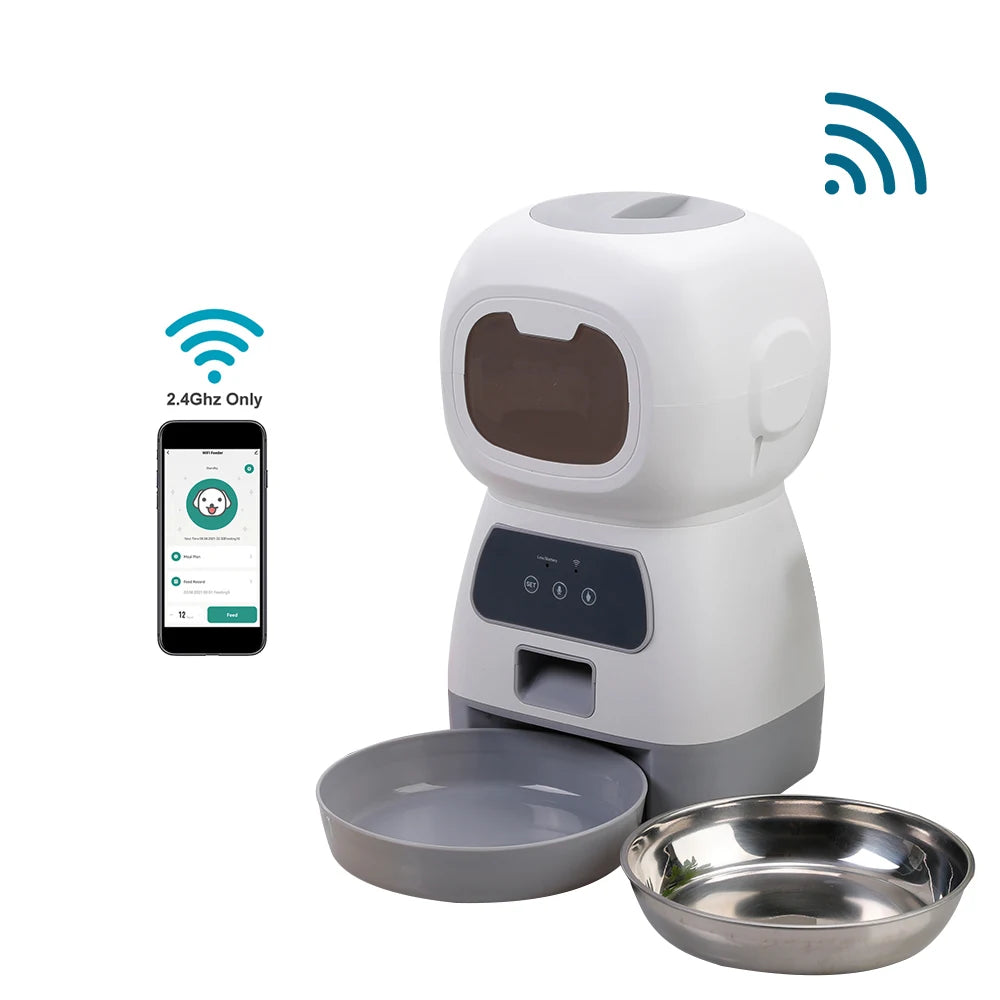 Comedouro Automático Inteligente para Pets 3,5L – Wi-Fi, Alimentação Lenta, Gravador de Voz e Programação para Gatos e Cães