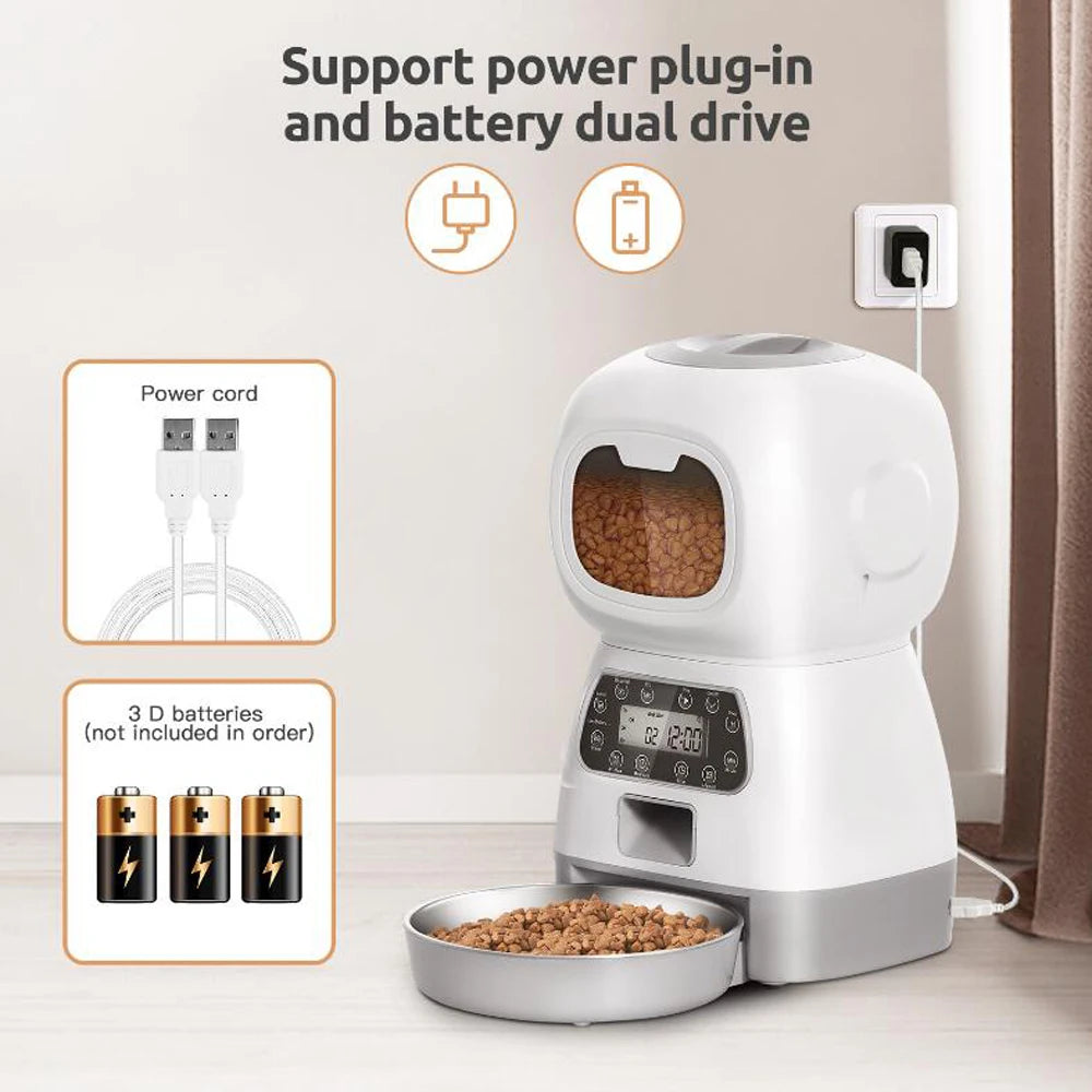 Comedouro Automático Inteligente para Pets 3,5L – Wi-Fi, Alimentação Lenta, Gravador de Voz e Programação para Gatos e Cães