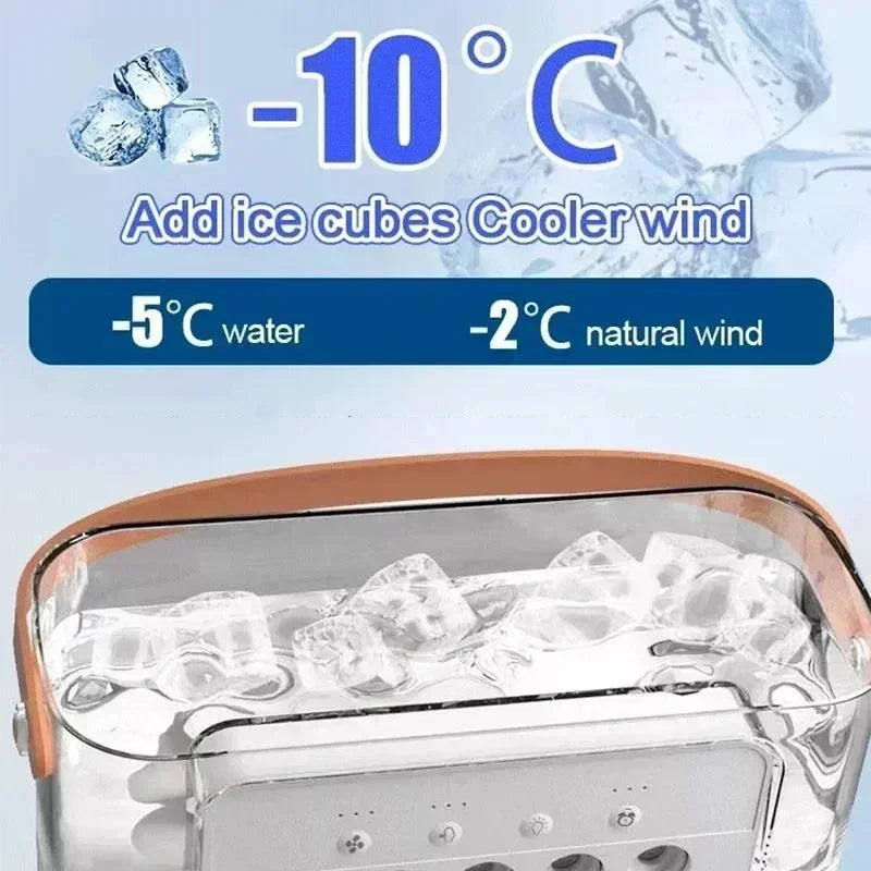 Mini Ar-Condicionado Portátil 3 em 1 – Resfriamento com Névoa de Água e Luz LED