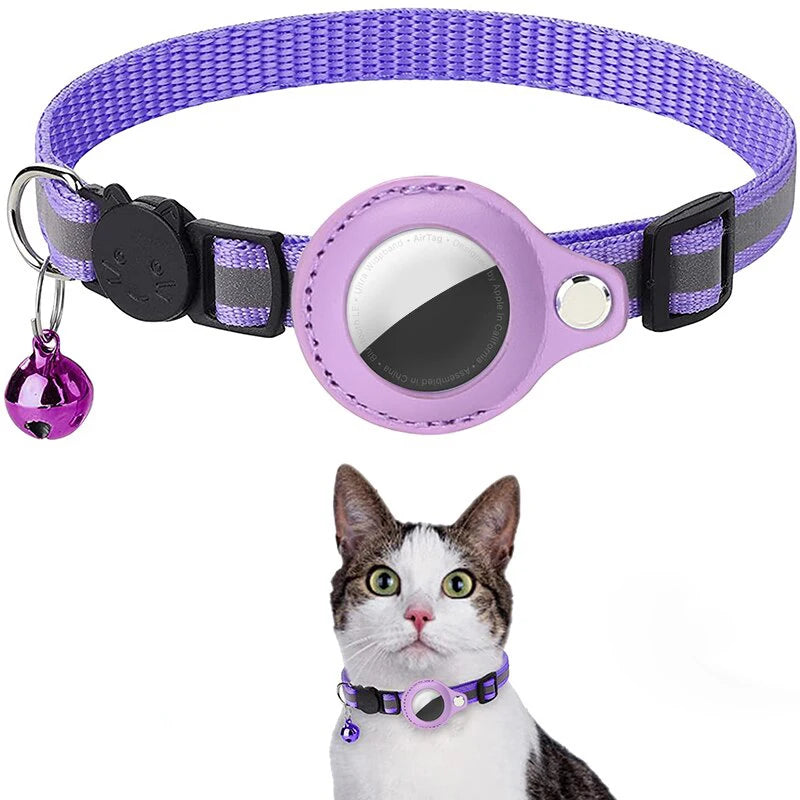 Coleira Antiperda para Gatos Compatível com AirTag – Com Case Protetora, Sino e Faixa Refletiva, Acessório para Gatinhos e Pets