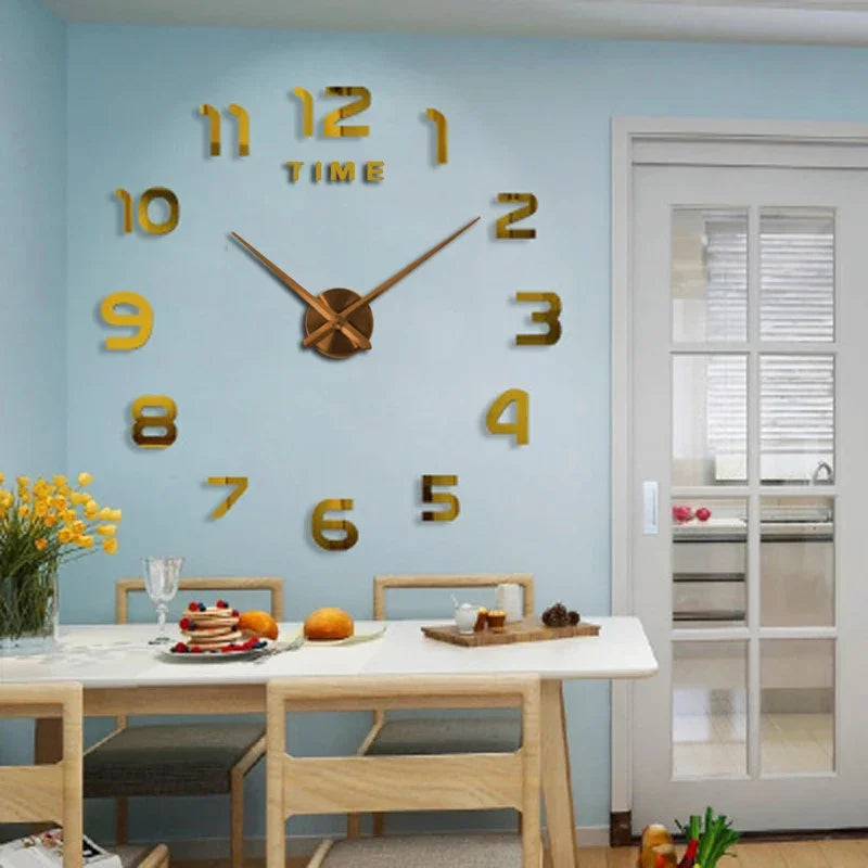 Relógio de Parede Grande DIY – Design Moderno com Espelho Acrílico e Movimento Quartz