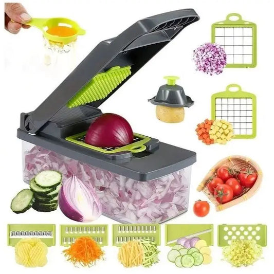Fatiador e Ralador Multifuncional - Ideal para Legumes, Verduras e Frutas com Cesto e Recipiente