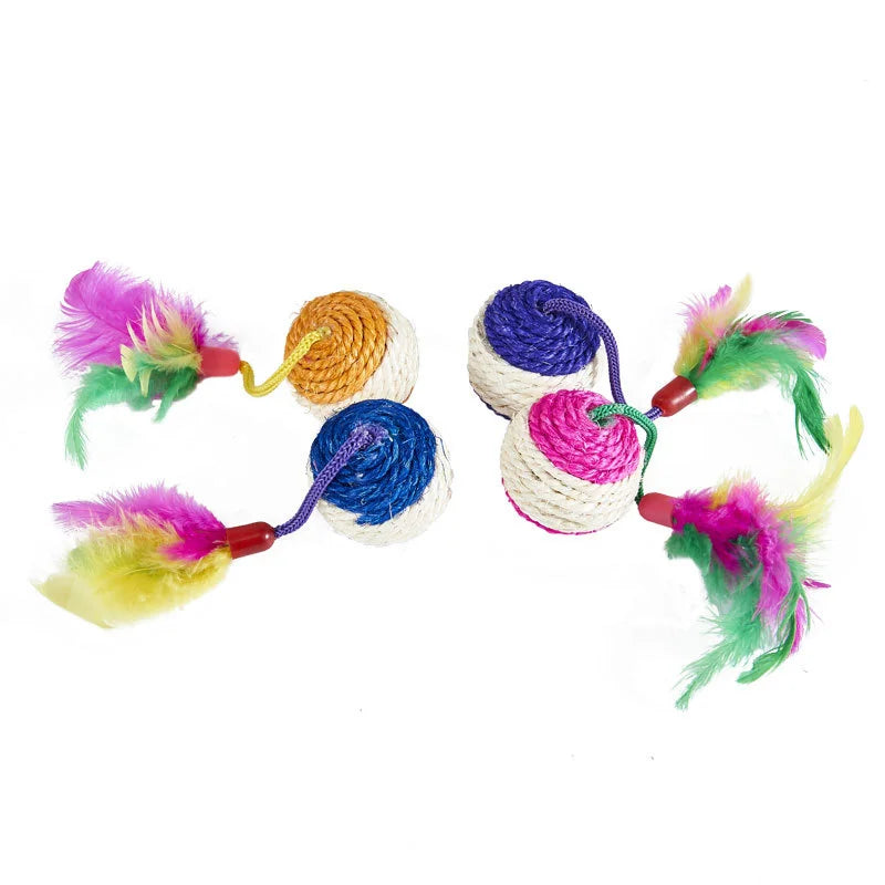 Brinquedo Interativo para Gatos – Bola Arranhadora de Sisal com Penas, Ideal para Treinamento e Diversão de Gatinhos